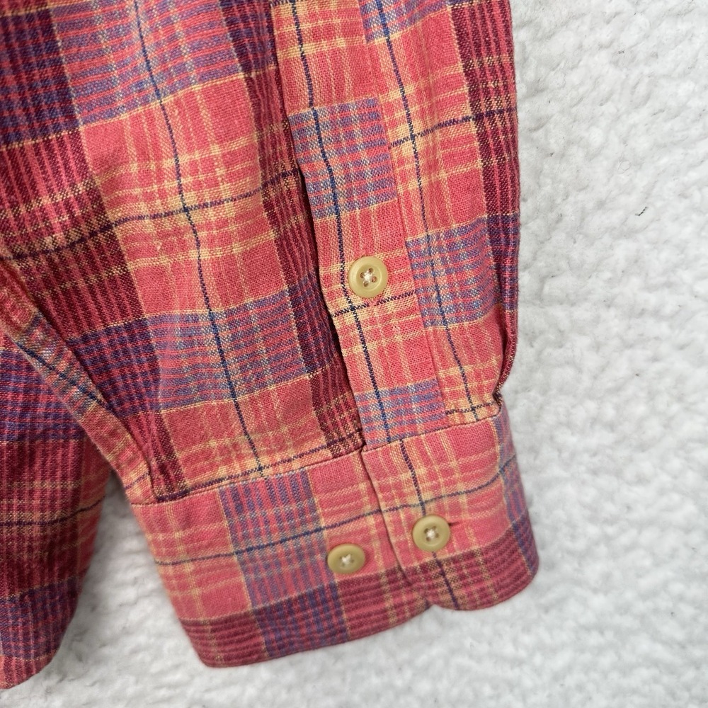 LL Bean Women's Plaid Button Front Shirt Red Pink Blue Linen Cotton Classic XL - Picture 11 of 11